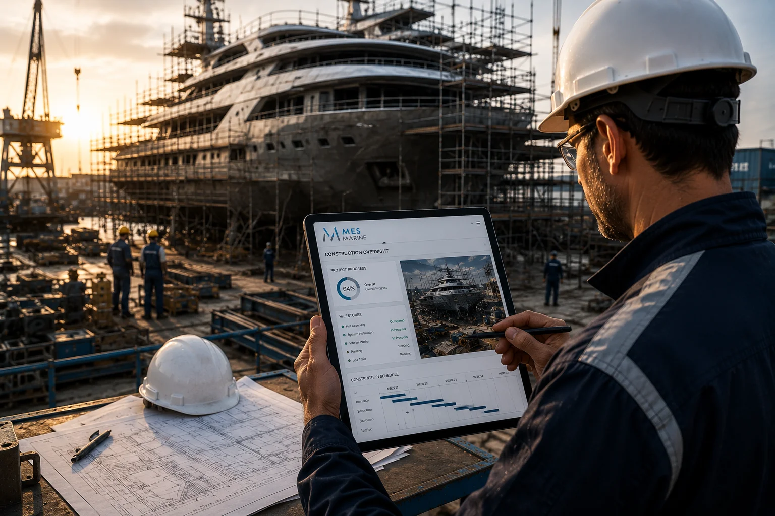 On-site yacht construction oversight and supervision